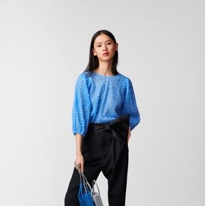 Zara Top Floral Tulle Top Blue 8146/101 Size S